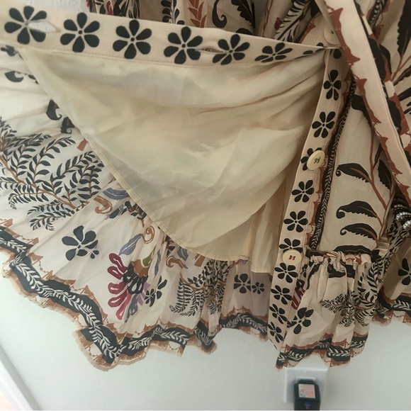 FARM RIO Nature Mini Dress Romantic Bead Belt Maximalist Puff Beige Size Medium - Picture 13 of 16